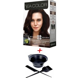 Sea Color Krem Saç Boyası 5.0 Açık Kahve 2 Tüplü Set + Boyama Seti