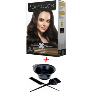 Sea Color Krem Saç Boyası 6.1 Küllü Koyu Kumral 2 Tüplü Set + Boyama Seti