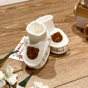 Renkli Puset Penye Bebek Patik Süet Ayı Baskılı Pembe Mavi Kahverengi