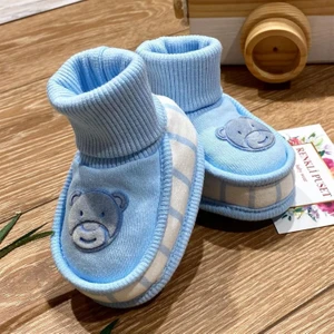 Renkli Puset Penye Bebek Patik Süet Ayı Baskılı Pembe Mavi Kahverengi