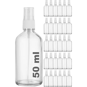 50 cc Şeffaf Sprey Kapaklı 50 ml Beyaz Fısfıs Kolonya Dezenfektan Cam Şişe 30 Adet
