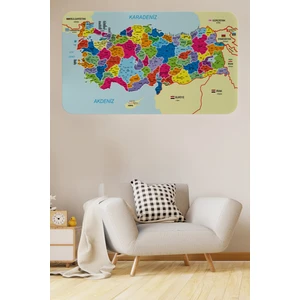 Harita Sepeti Eğitici ve Öğretici Detaylı Dekoratif Komşulu Türkiye Haritası Duvar Sticker