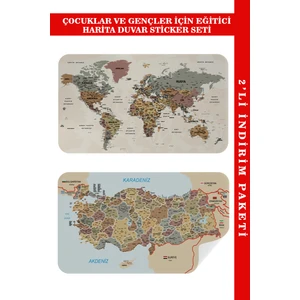 Harita Sepeti Eğitici Dünya Haritası Dünya Atlası Çocuk ve Bebek Odası Duvar Sticker 3784
