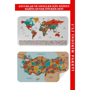 Harita Sepeti Eğitici Öğretici Dünya ve Türkiye Haritası Çocuk Odası Duvar Sticker 3886