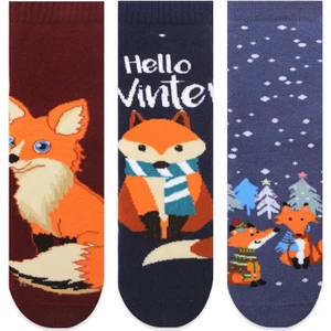 3'lü Tilki Desenli Kaydırmaz Baskılı Havlu Çocuk Çorabı