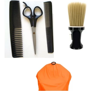 SET15 5li Berber Seti Makas + Penuar + Ense Fırçası +2 Adet Tarak +  Kuaför Penuarı