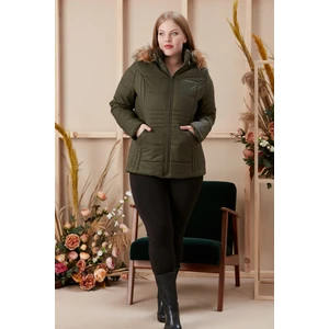 Kapşonlu Büyük Beden Haki Kapitone Mont