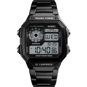 Erkek Kol Saati Dijital Spor Metal Çelik Işıklı Siyah SK1335S