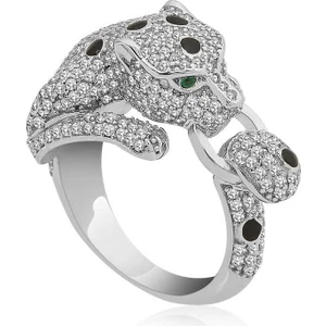 Gümüş Kaplan Figürlü Bayan Yüzük
