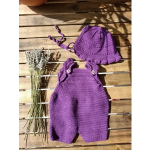 Handmade El Örgüsü Bebek Kısa Kol Tulum ve Şapka 12 - 18 Ay