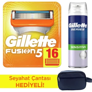 Fusion 16 Adet Tıraş Bıçağı + 250 ml Köpük + Çanta
