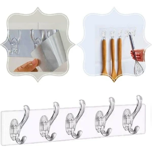 Kitchen Live 5'li Yapışkanlı Şeffaf Duvar Askısı Banyo Mutfak Düzenleyici Askı Pratik Kanca Askılık