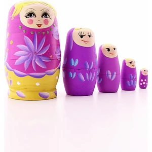 Star Global Ahşap Tombul Iç Içe Matruşka Bebek Pembe Set 5 Li Büyük Boy