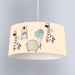 Bej Rengi Hayvanlar  Desenli Çocuk Odası Dijital Baskılı Sarkıt Avize