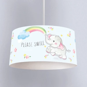 Açık Mavi Gülümseyen Fil Desenli Çocuk Odası Dijital Baskılı Sarkıt Avize