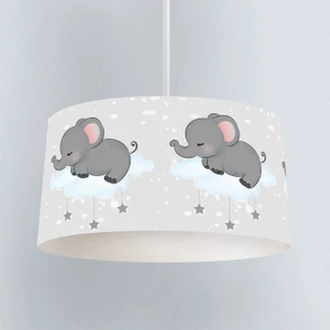 Uyuyan Fil ve Bulut Desenli Çocuk Odası Dijital Baskılı Sarkıt Avize