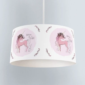 Pembe Sihirli Unicorn Desenli Çocuk Odası Dijital Baskılı Sarkıt Avize