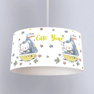 Sarı Sevimli Ayı Desenli Çocuk Odası Dijital Baskılı Sarkıt Avize