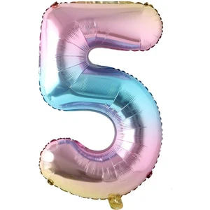 Bi Dolu Mutluluk Gökkuşağı Renk 5 Rakamı Folyo Balon 34 Inç 76 cm