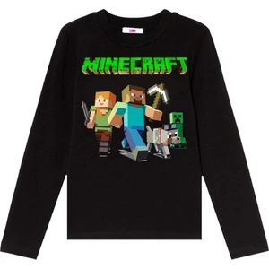 Minecraft Uzun Kol Çocuk Tişört Siyah