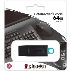 Kıngston DTX/64GB USB 3.2 Data Traveler Exodia  Gen 1 Flash Disk (Siyah - Turkuaz)