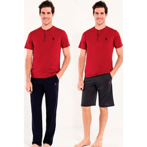 U.S. Polo Assn. Erkek 3 Lü Kutulu Çeyiz Damat Bordo Pijama Takım 12005