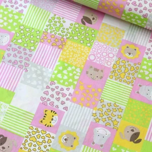Daisy Star Pembe Renkli Hayvanlar Poplin Kumaş