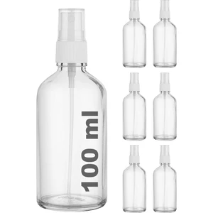 100 cc Şeffaf Sprey Kapaklı 100 ml Beyaz Fısfıs Kolonya Dezenfektan Cam Şişe 6 Adet