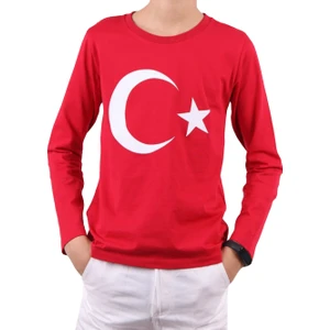 Notte Rossa Ay Yıldız Baskılı Uzun Kollu Kırmızı Çocuk T-Shirt