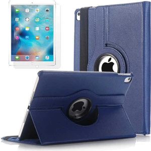 Apple iPad 9.7 2017 Uyumlu 360 Derece Dönen Standlı Pu-Deri New Case+Ekran Koruyucu