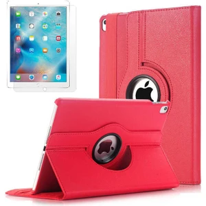 Apple iPad 9.7 2017 Uyumlu 360 Derece Dönen Standlı Pu-Deri New Case+Ekran Koruyucu