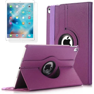 Apple iPad 9.7 2017 Uyumlu 360 Derece Dönen Standlı Pu-Deri New Case+Ekran Koruyucu