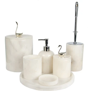 Rolin Beyaz Mermer Banyo Seti 7'li - Gümüş Kuğu