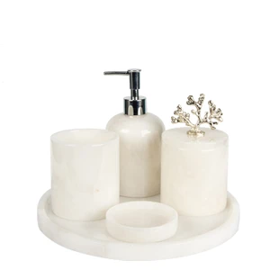 Rolin Beyaz Mermer Banyo Seti 5li - Gümüş Mercan