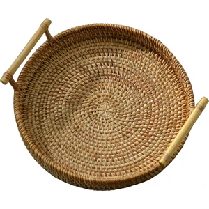 Handwoven Ekmek Sepeti Hasır Depolama Tepsi Çay Içecekler Snack Ev Dekor 22X3 cm (Yurt Dışından)