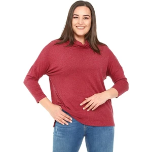 Disentis Modest Büyük Beden Degaje Yaka Yırtmaç Detaylı Yün Viskon Bordo Bluz