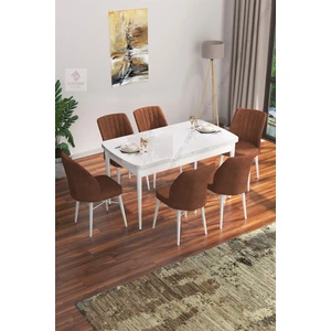 Concept Canisa Eva Serisi Beyaz Mdf 80 x 132 cm Açılabilir Mutfak Masa Takımı/kiremit