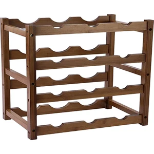 F Fityle Şarap Rafı, Kalın Bambu Ahşap Şarap Rafları, Yatay Depolama Şarap Tutucu, Şarap Organizatör - 4 Katmanlı (Yurt Dışından)