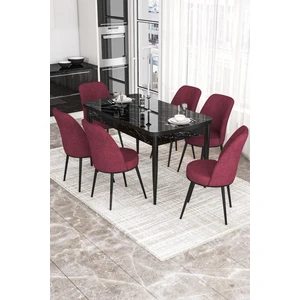 Concept Via Serisi 80X132 Açılabilir Siyah Mermer Desen Mutfak Masa Takımı-6 Adet Sandalye