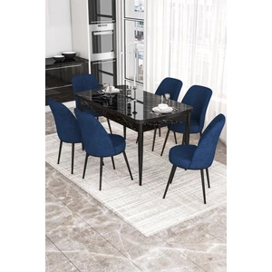 Concept Via Serisi 80X132 Açılabilir Siyah Mermer Desen Mutfak Masa Takımı-6 Adet Sandalye