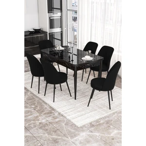 Concept Via Serisi 80X132 Açılabilir Siyah Mermer Desen Mutfak Masa Takımı-6 Adet Sandalye