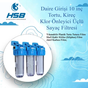 Daire Girişi 10 Inç Tortu, Kireç ve Klor Önleyici Üçlü Sayaç Filtresi