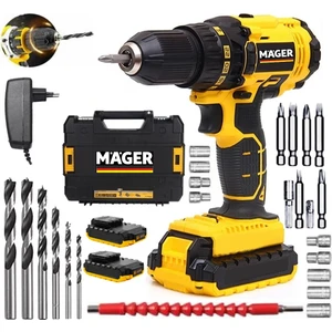 Alman 58 V 5 Ah Darbeli Metal Şanzuman Bakir Sargili Çift Akülü Şarjlı Vidalama Matkap 24 Parça Set