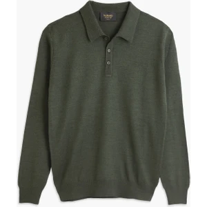 Erkek %50 Yün Nefti Yeşil Polo Yaka Kazak
