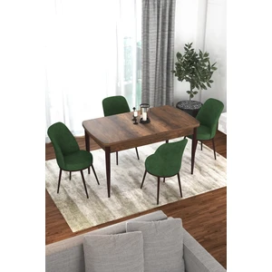 Concept Via Serisi 80 x 132 Açılabilir Barok Ahşap Desen Mutfak Masa Takımı+4 Adet Sandalye