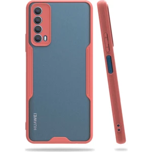 Huawei P Smart 2021 Kılıf  Kenar Renkli Kamera Korumalı Mat Kapak Pembe