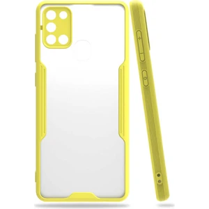 Samsung Galaxy A21S Kılıf  Kenar Renkli Kamera Korumalı Mat Kapak Sarı