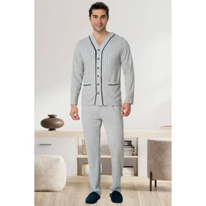 Mecit 22767 Gri Önden Düğmeli Büyük Beden Erkek Pijama Takımı