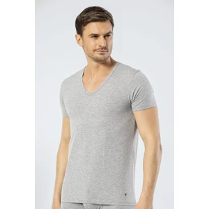 1306 Gri Melanj Erkek V Yaka Kısa Kollu T-Shirt