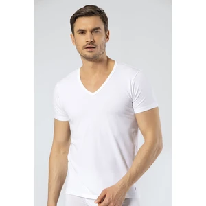 1306 Beyaz Erkek V Yaka Kısa Kollu T-Shirt